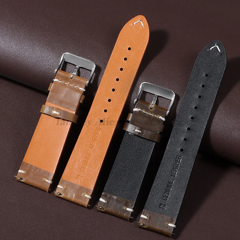 Vintage Oil Wax Genuine Leather Watchband - Quick Release Calfskin Strap