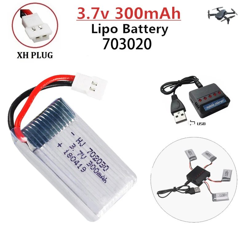 ZYGY 5 Batteries 3.7V 300mAh 25C + Chargeur 5-en-1 Pour Drones Syma X11, WLToys V911S, Hubsan X4, UDI U816a Et Plus