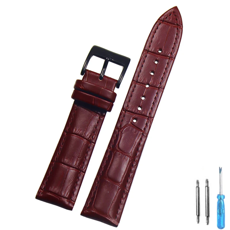 Premium Genuine Leather Watch Strap with Steel Buckle - Includes Tool