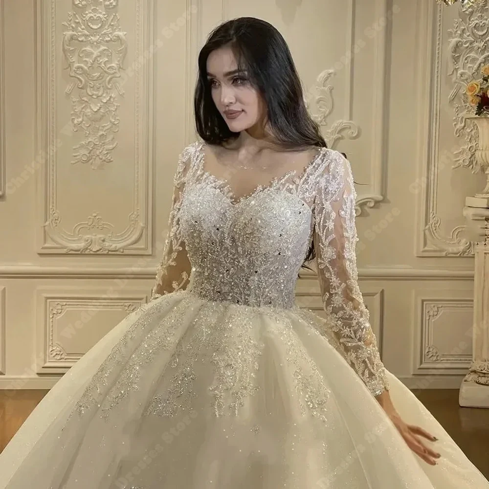 Elegant Lace Appliques Women Wedding Dresses A-Line Bridal Gowns Mopping Length Princess 50cm Tail Vestidos De Novias Customized 4