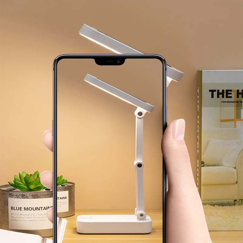 Solar Powered Foldable Desk Lamps Also USB Charging Rechargeable Eye Protection Reading Lights Bedside Dimmable Night Lighting 3