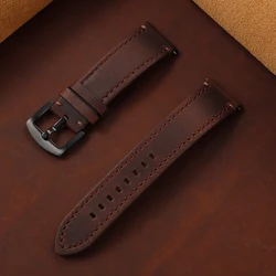 Vintage Leather Watch Strap - Business Replacement Quick Release Unisex Band - 22mm (Dark Brown)