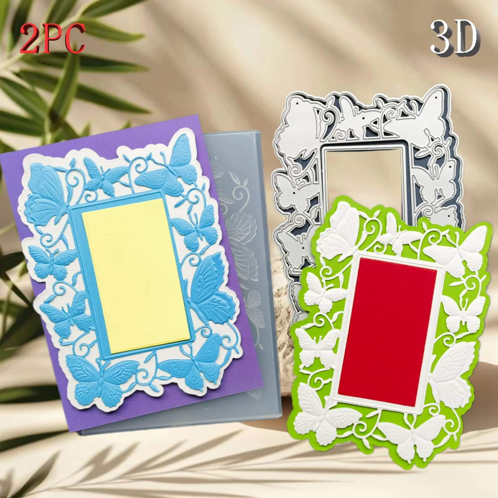 3D 나비 장식이 있는 창의적인 프레임 디자인 요소 - 3D 엠보싱 폴더와 어울리는 다이컷 - DIY 공예에 적합합니다.