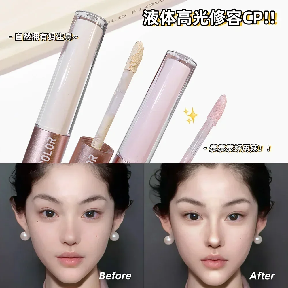 Dual-End Liquid Highlighter Pen Skin Brightening & Contouring Stick Natural Contour Long-Lasting Waterproof