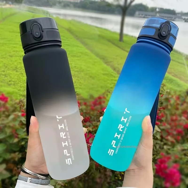  1 Liter Large Capacity Sports Water Bottle Leak Proof Colorful Plastic Cup Drinking Outdoor Travel Portable Gym Fitness Jugs 