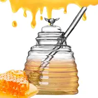 Glass Honeycomb Tank Kitchen Tools Honey Storage Container with Dipper and Lid Honey Bottle for Wedding Party Kitchen Home 2