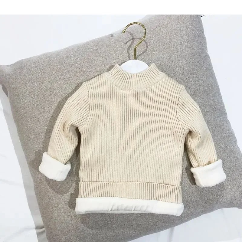 Girls Padded Sweater Winter Warm Bottom Shirt Boys Half High Neck Pullover Autumn New Baby Solid Color Tops Kids Clothes