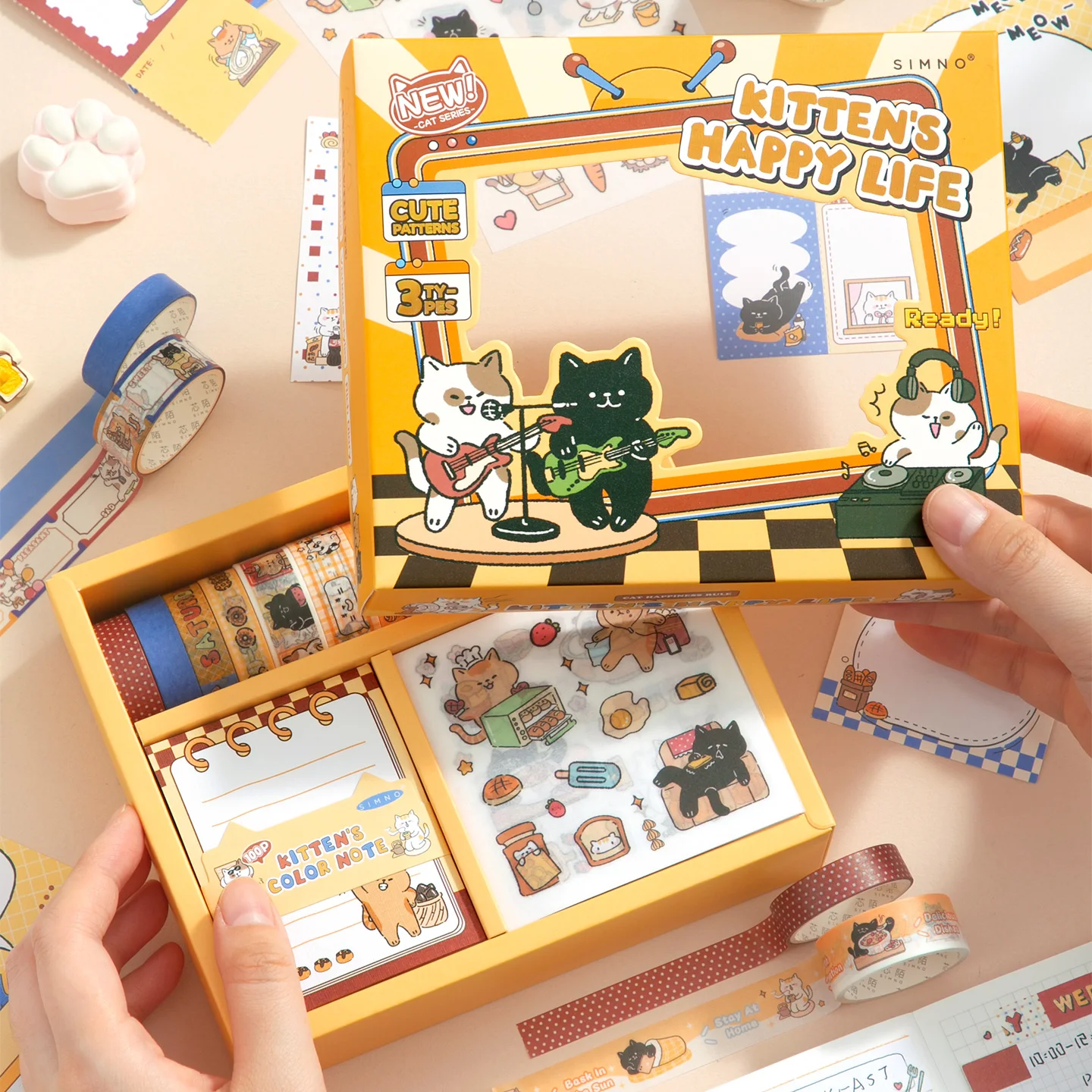 120개 귀여운 고양이 스크랩북 용품 키트 문구 세트 메모지 와시 테이프 & 스티커 포함 고양이 애호가를 위한 공예 선물