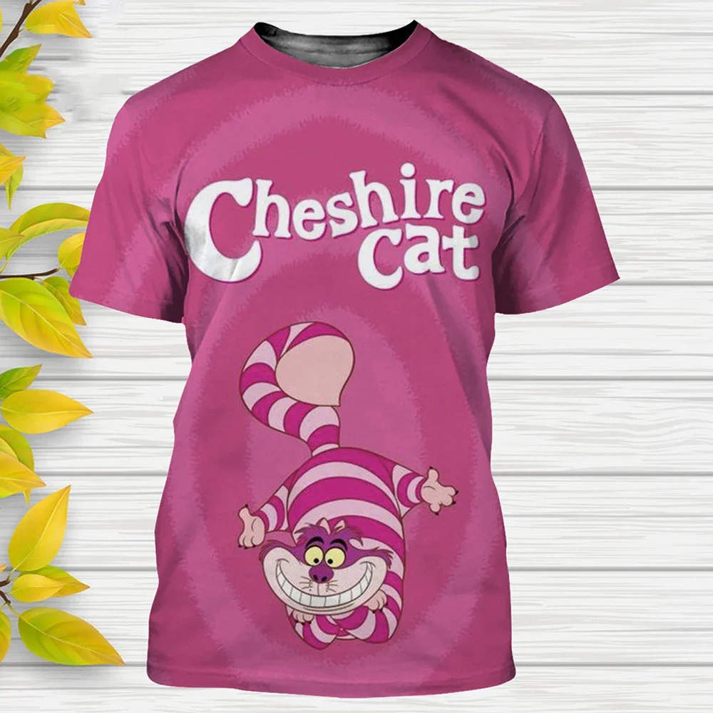 

New Disney T-Shirts Alice in Wonderland Cartoon Anime Cheshire Cat 3D Print Streetwear Men Women Fashion T Shirt Kids Tees Tops