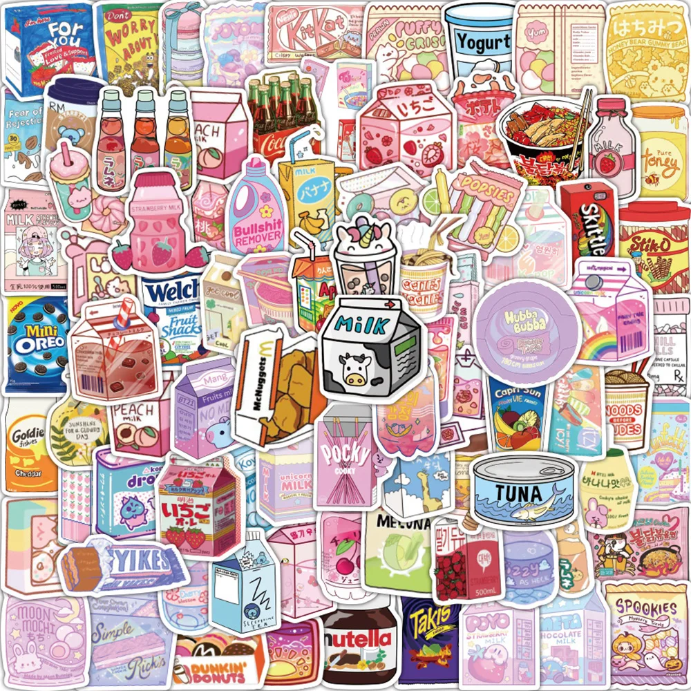 

10/30/50/100pcs Kawaii Food Drink Decoration Stickers Graffiti Water Bottle Laptop Luggage Cute Cartoon Sticker Decals Toy Packs