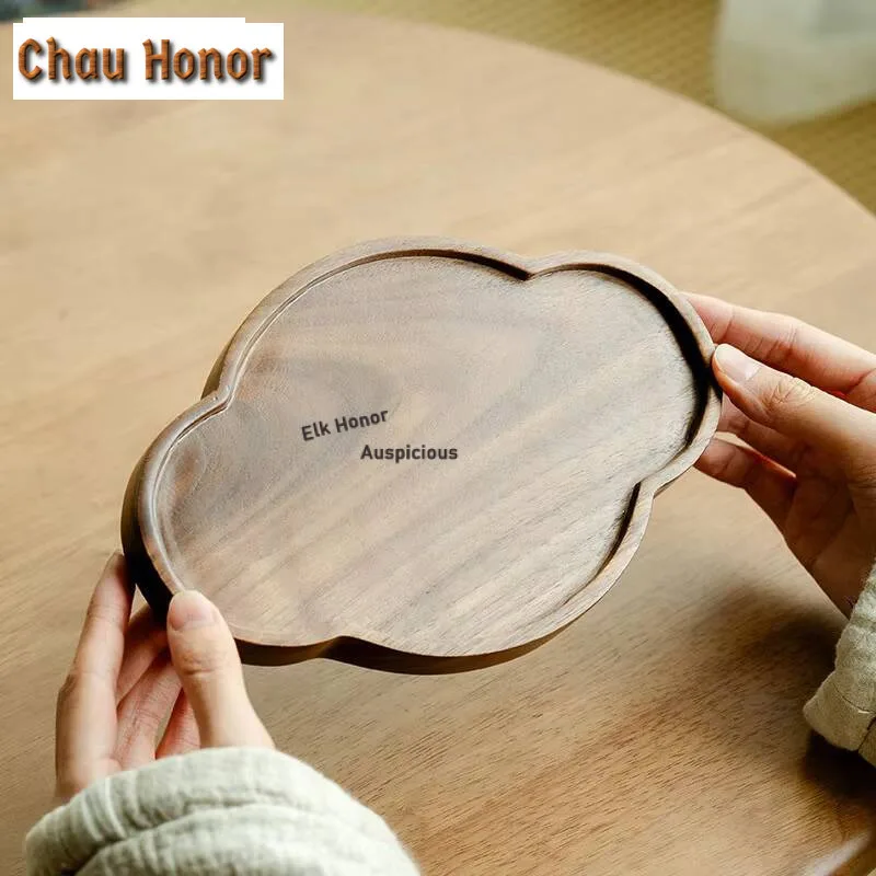 Chinese Walnut Pot Bearing Holder Light Luxury Solid Wood Dry Brew Table Tea Tray Pot Base Household Fruit Snack Plate Cafe Gift