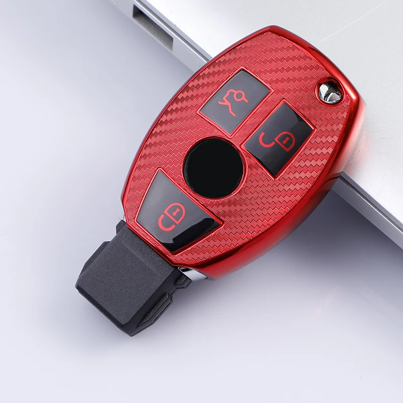 Carbon Fiber TPU Car Smart Key Case Cover for Mercedes Benz W205 W212 X166 W176 W211 W204 W222 W463 CLA GLC GLK Holder