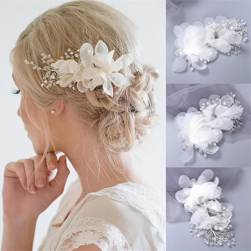 Hair Accessories Silver Crystal Flower Hair Clips For Women Bride