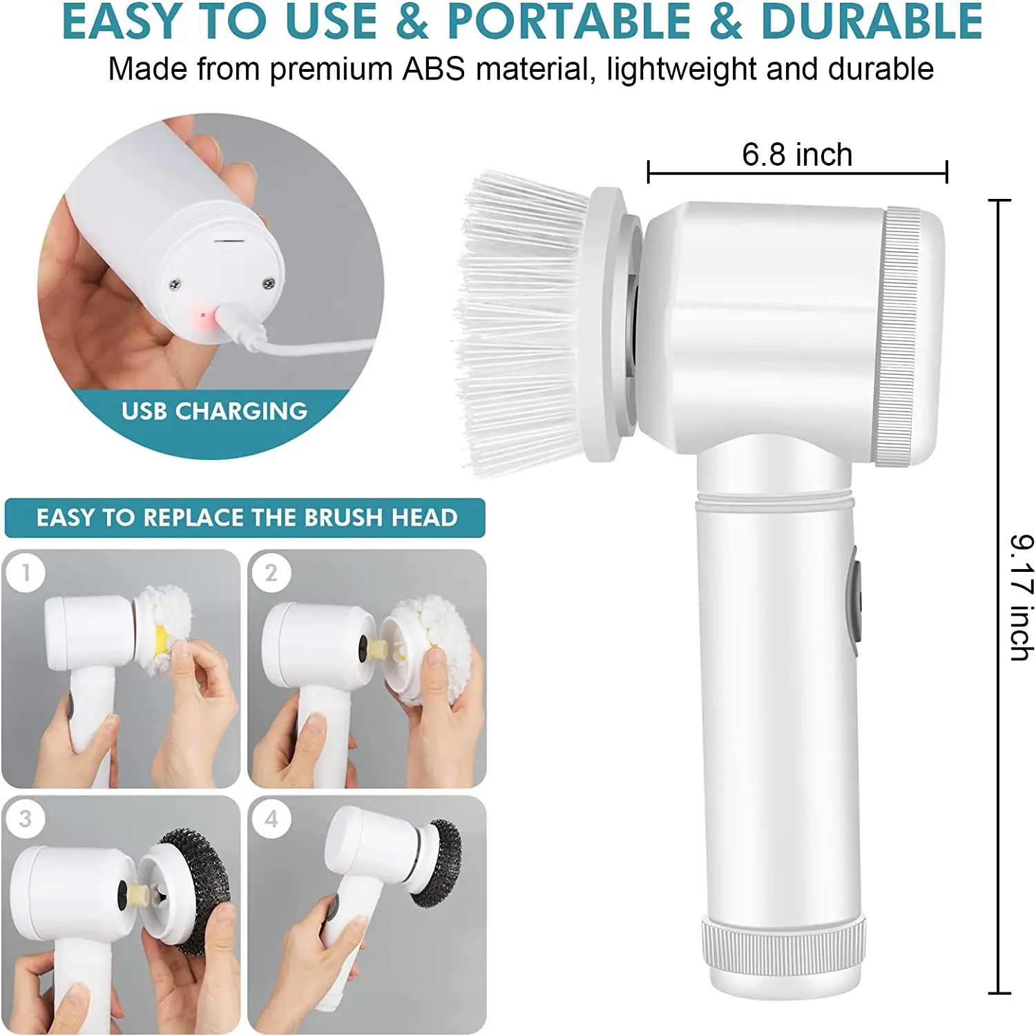 Electric Spin Scrubber Electric Cleaning Brush Cordless Power Scrubber with  5 Replaceable Brush Heads Handheld Power