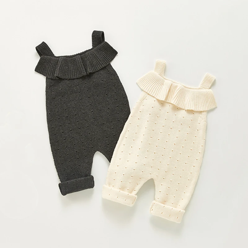 0-3Y Baby Knitted Jumpsuit for Newborns Casual Solid Strap Rompers Playsuits Spring Autumn Cotton Kids Clothes Girls Costumes cute baby bodysuits Baby Rompers