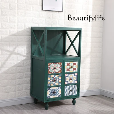

American-Style Solid Wood Sideboard Small Apartment Storage Cabinet Multi-Functional Narrow Cabinet