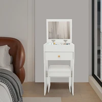 40*37cm Vanity Table with Mirror, Compact Makeup Vanity with Storage Compartments and Stool, Dressing Table for Bedroom White 4