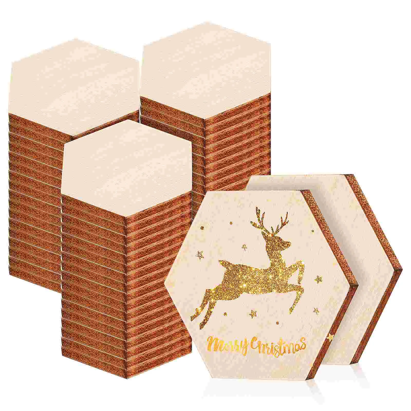 

200 Pcs Wooden Ornaments Small Slices For Crafts Cutouts Unfinished Hanging Pieces Hexagon DIY