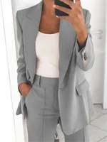 Women’s Sets Two 2 Pieces Sale Casual Pocket Single Button Blazer Jackets& High Elastic Waist OL Workwear Wide Leg Pant Suits