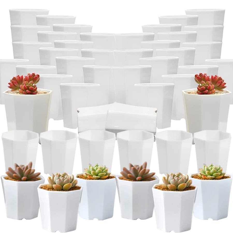 Set of 27 Durable Octagonal White Mini Plant Nursery Pots - Ideal for Succulent and Flower Display