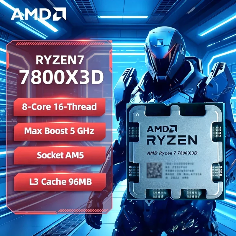 AMD CPU Ryzen 7 7800X3D 신형 R7 7800X3D 5.0GHz 8코어 16스레드 5NM 96M 100-100000910 소켓 AM5 트레이 쿨러 없음