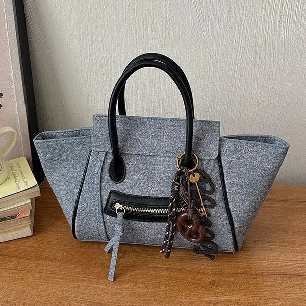Luxury Designer PU Leather Denim Patchwork Women's Handbag Casual Crossbody Bag Bucket Tote