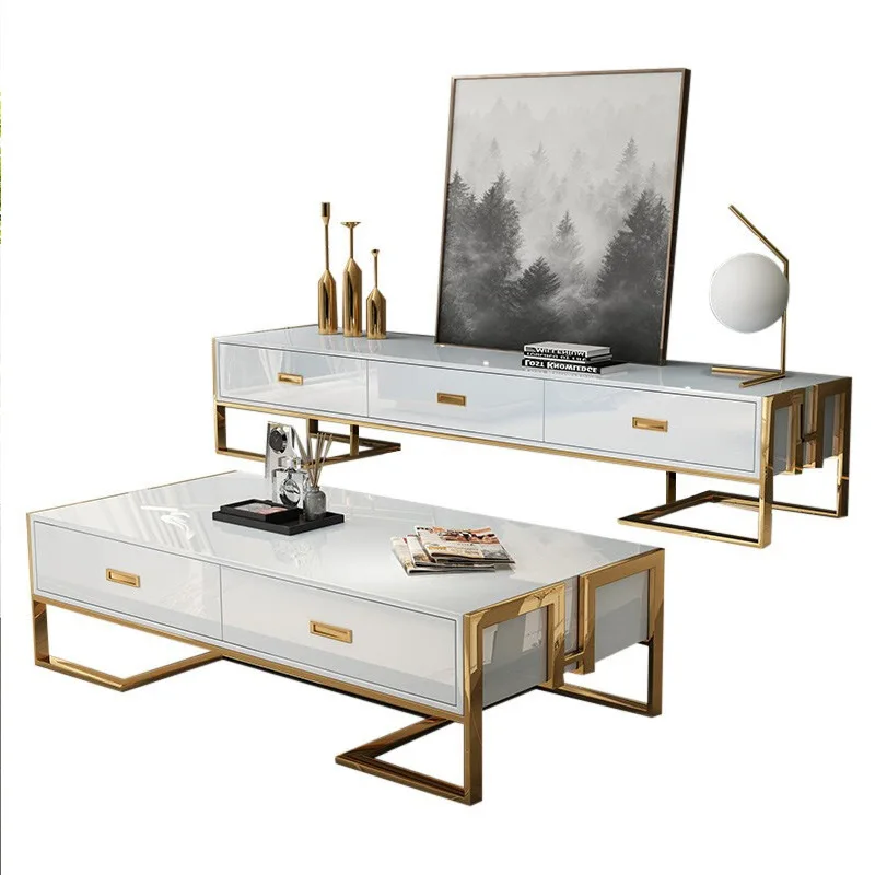 

Шкаф для чайного столика под заказ. Роскошный прямоугольный деревянный Мраморный ТВ-стенд и журнальный столик