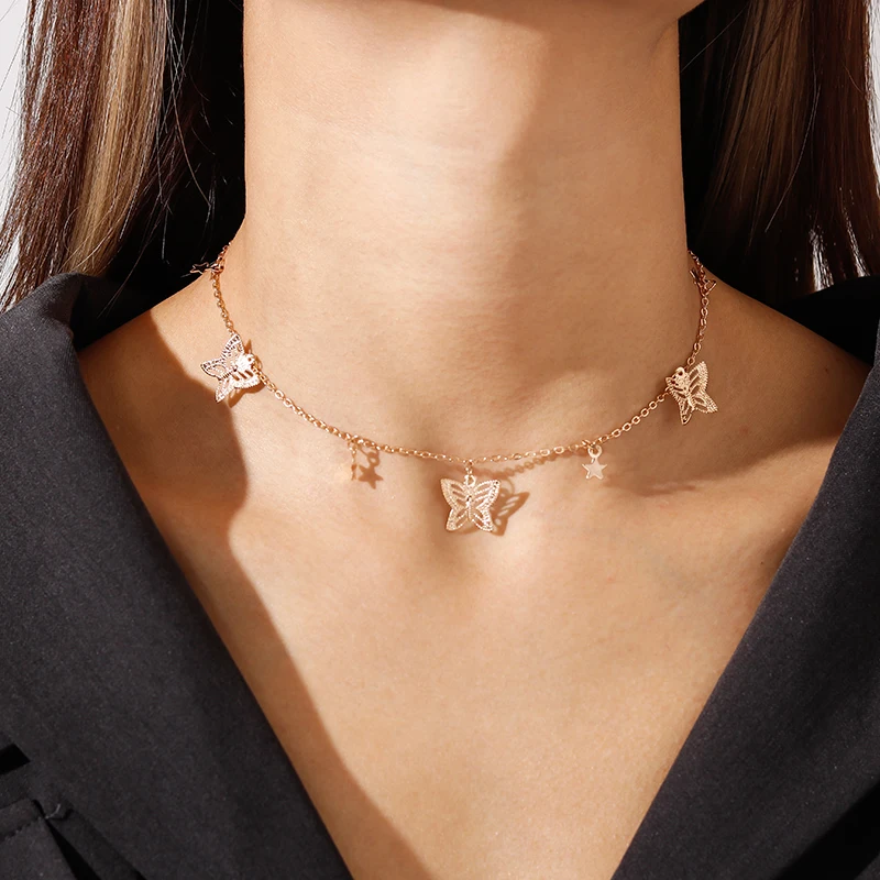 Aihua Nette Kleine Schmetterling Choker Halskette Für Frauen Gold Farbe Schmetterling Hals Kragen Kurze Ketten Glänzende Weibliche Schmuck – Detail 5