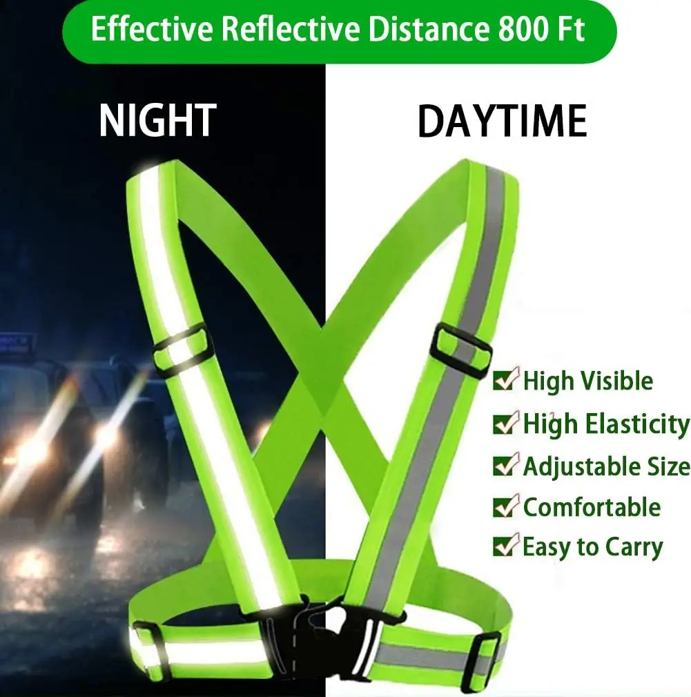Reflective Safety Vest Reflective Straps Reflective Waist Belt 1 Set Adjustable Elastic Reflective Vest Reflective Glow Belt with 2Pack Reflector Armbands for Running Jogging Walking Cycling
