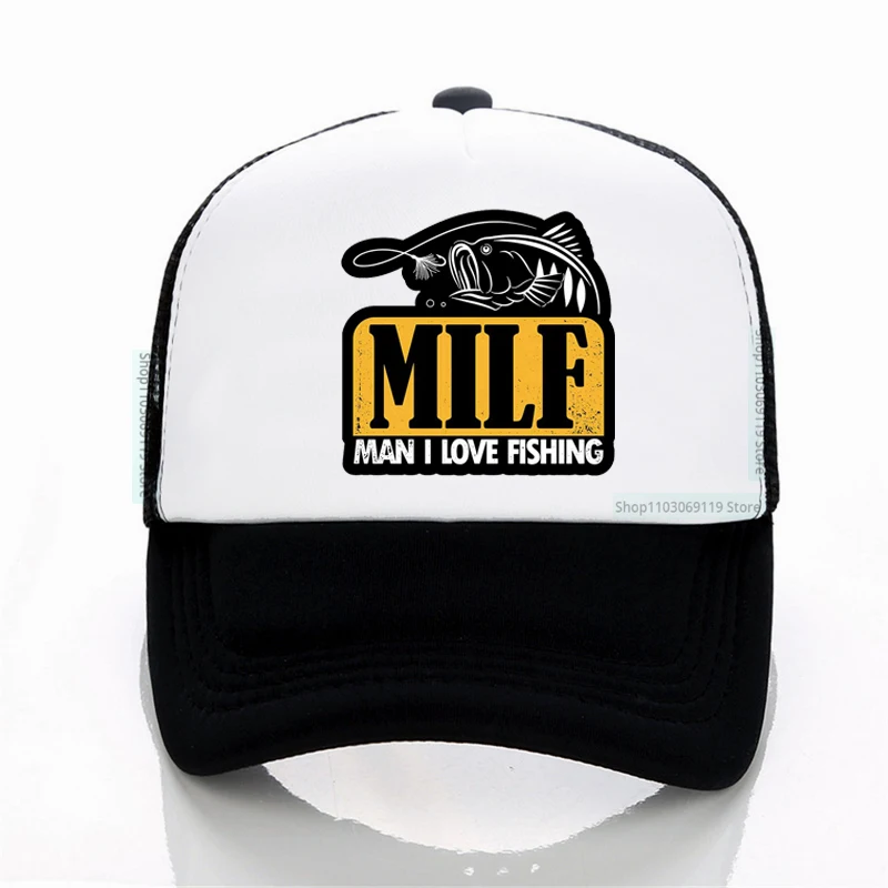 

MILF Man I Love Fishing Baseball Caps cool Peaked Cap outdoors Fishing Sun Shade Hats for Men Breathable mesh Trucker Cap