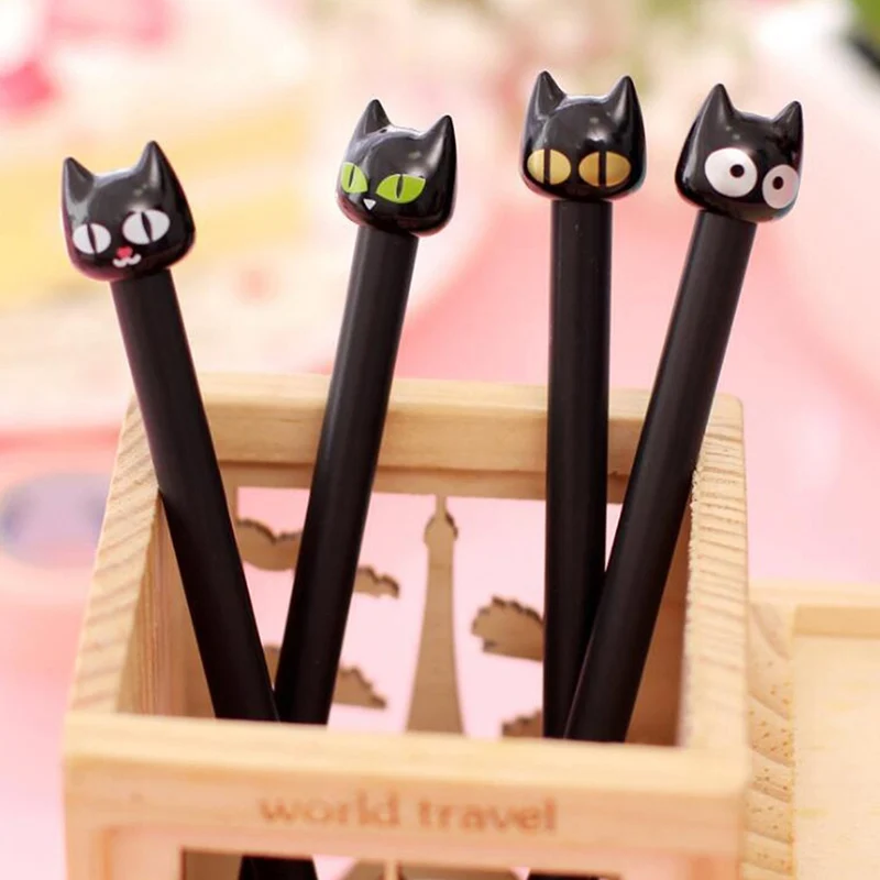 

4X Cute Kawaii Black Cat Gel Pen Writing Stationery School Office Supply 0.5mm