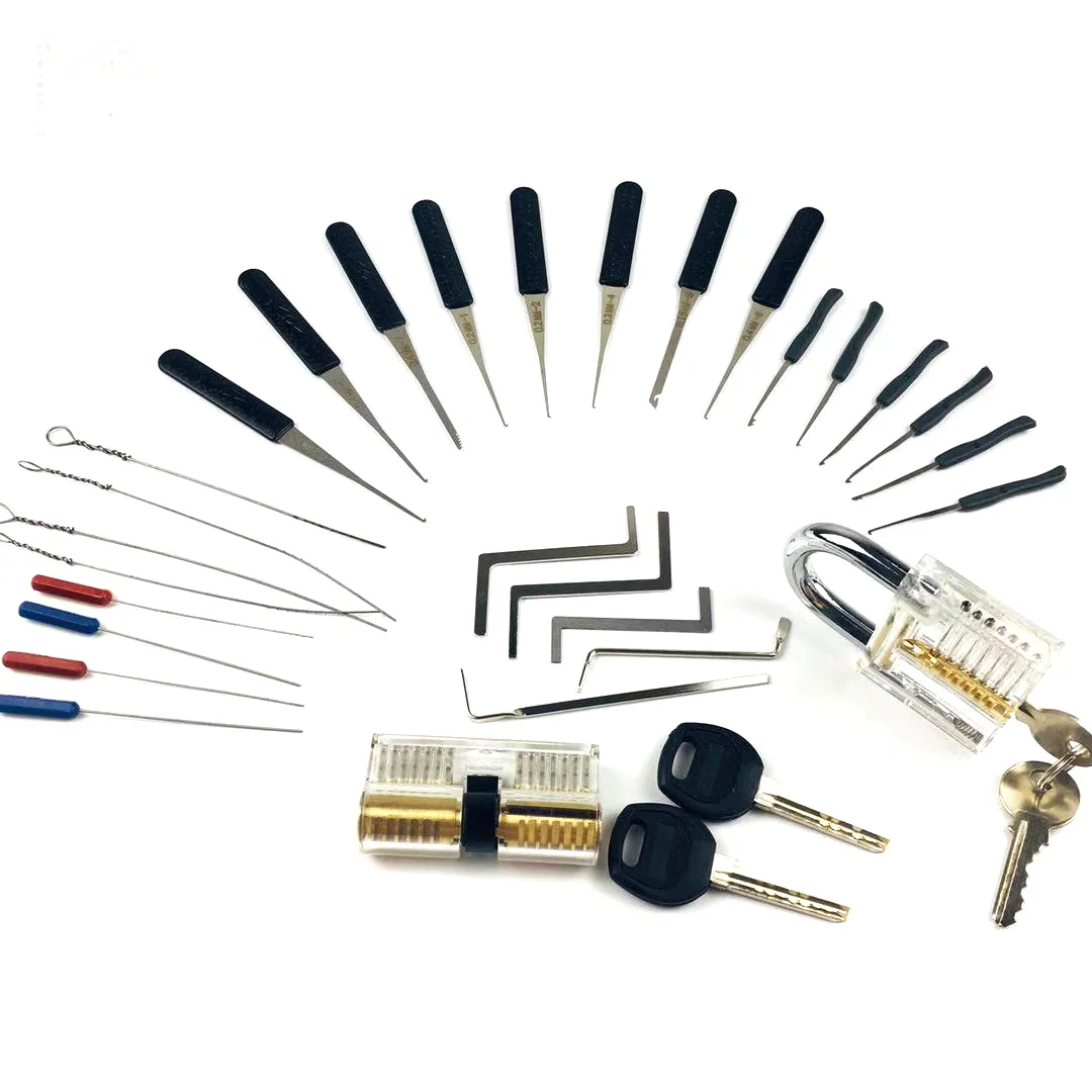 2PCS Transparent Locks with Lock Tools,Broken Key Remove Tools,Tension Push Rod,Beginner Best Picking Practice Kit