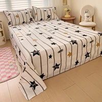 Cute Cartoon Star Flat Sheet Full Queen Size Geometric Stripes Pattern Bed Sheet Set Soft Cotton Bed Cover with 2 Pillow Cases 3
