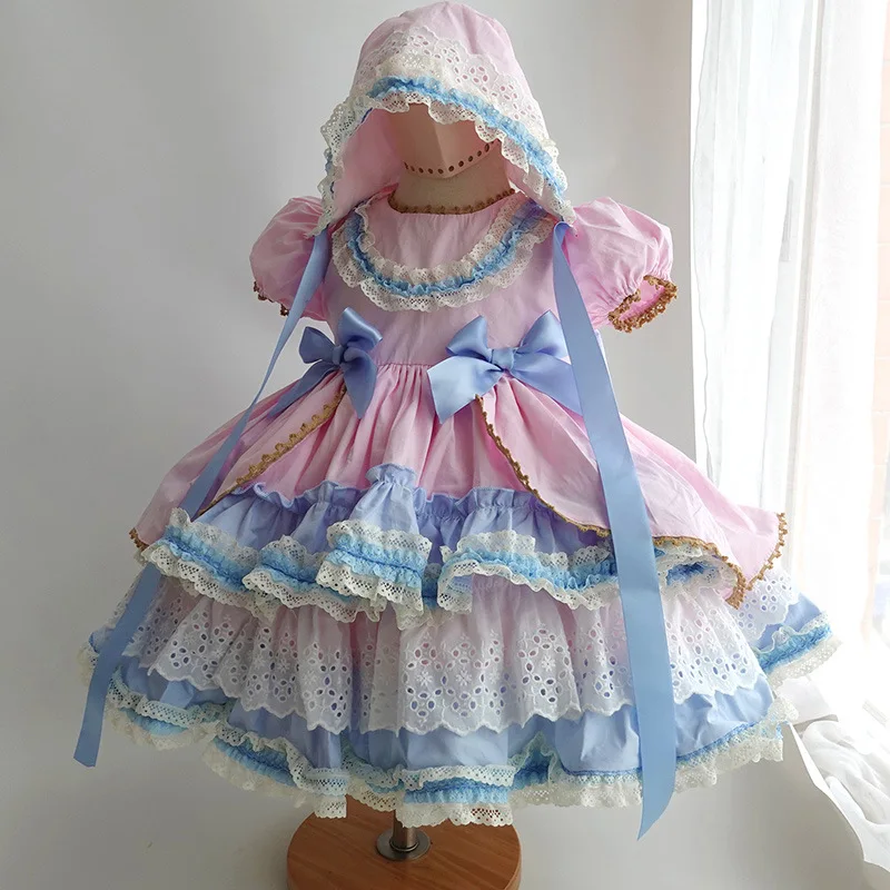 Birthday Dress Spanish Girls Boutique Dresses 2022 Summer Layered Children Lace Bow Embroidery Ball Gown Princess Clothes baby dresses