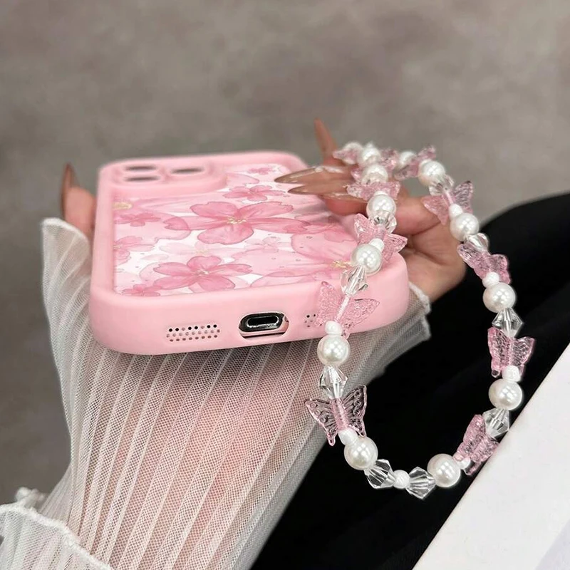 Blossom Bliss Silicone Phone Case with Butterfly Charm