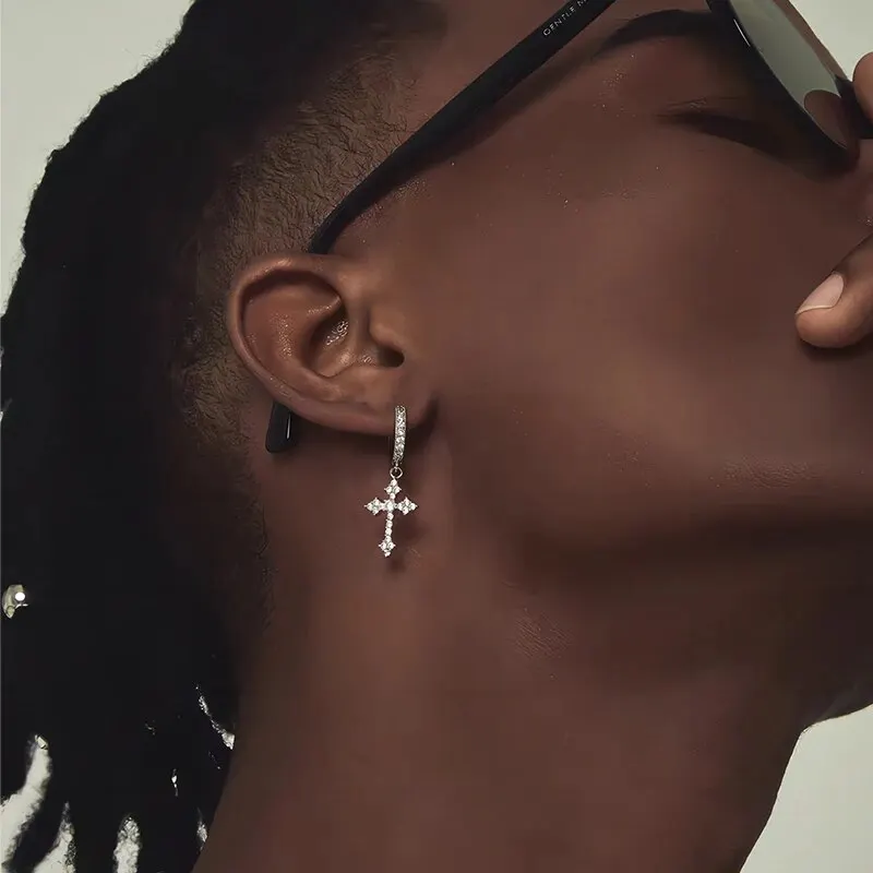 Classic Cross Point-Drill Crystal Replaceable Earrings Women Men Hiphop Party Jewelry Gifts