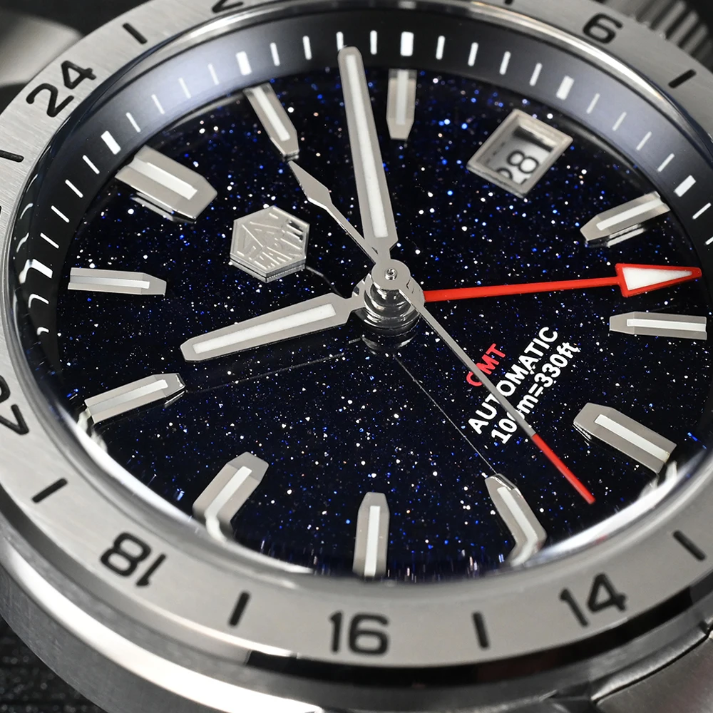 San Martin 39mm GMT Luxury Men Watch Aventurine Gemstone Dial NH34