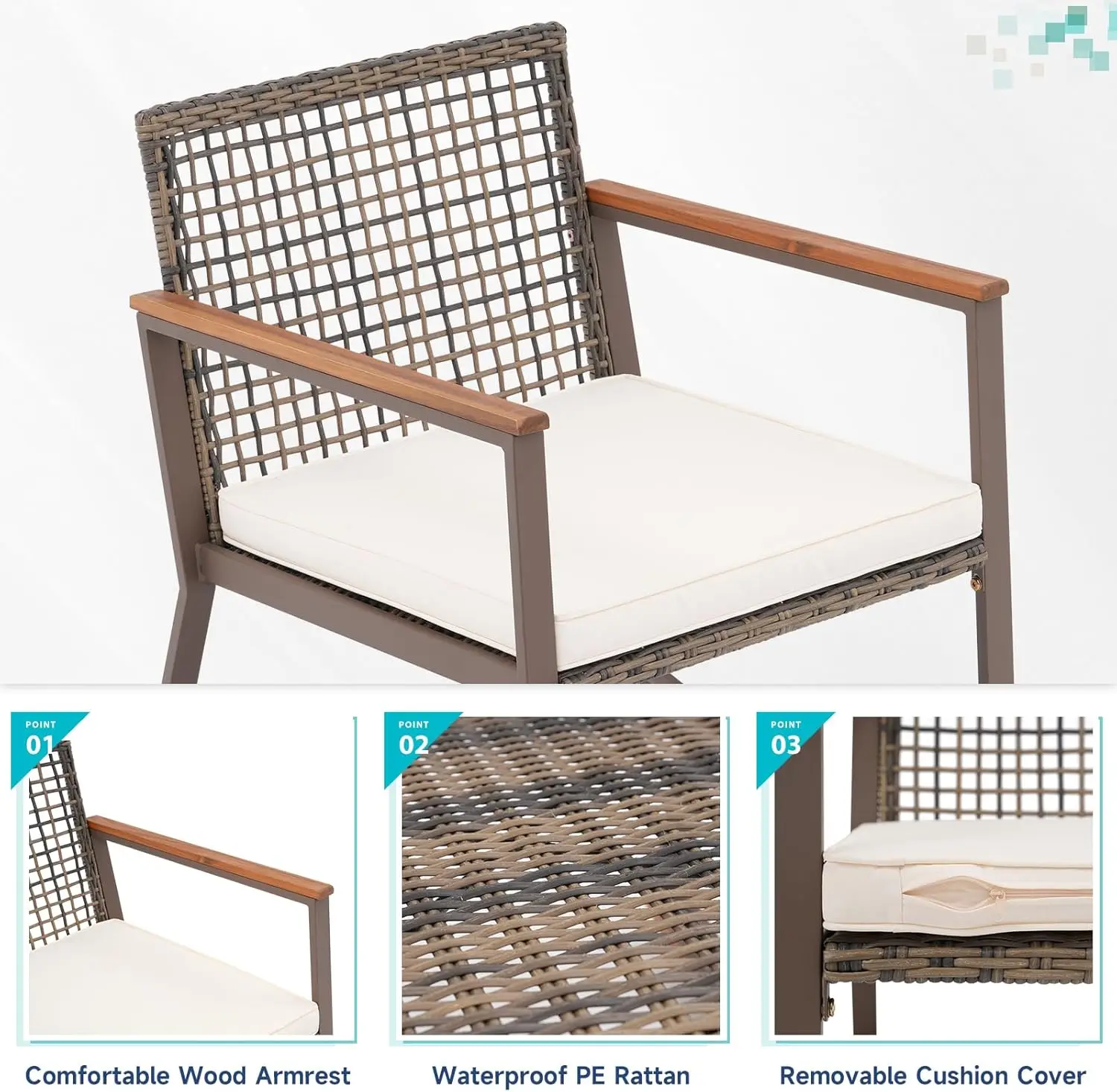 3 Pieces Rocking Bistro Set, Outdoor Conversation Bistro Chairs and Table Set with Wood Armrest and Soft Cushions,