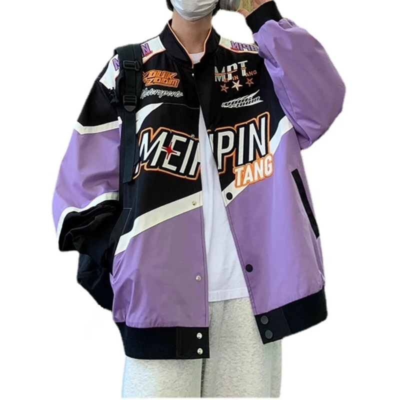 Fashion Racing Style Jacket Coat Mens Letter Embroidery Loose Coats Unisex Streetwear New Casual Motorcycle Jackets Outerwear