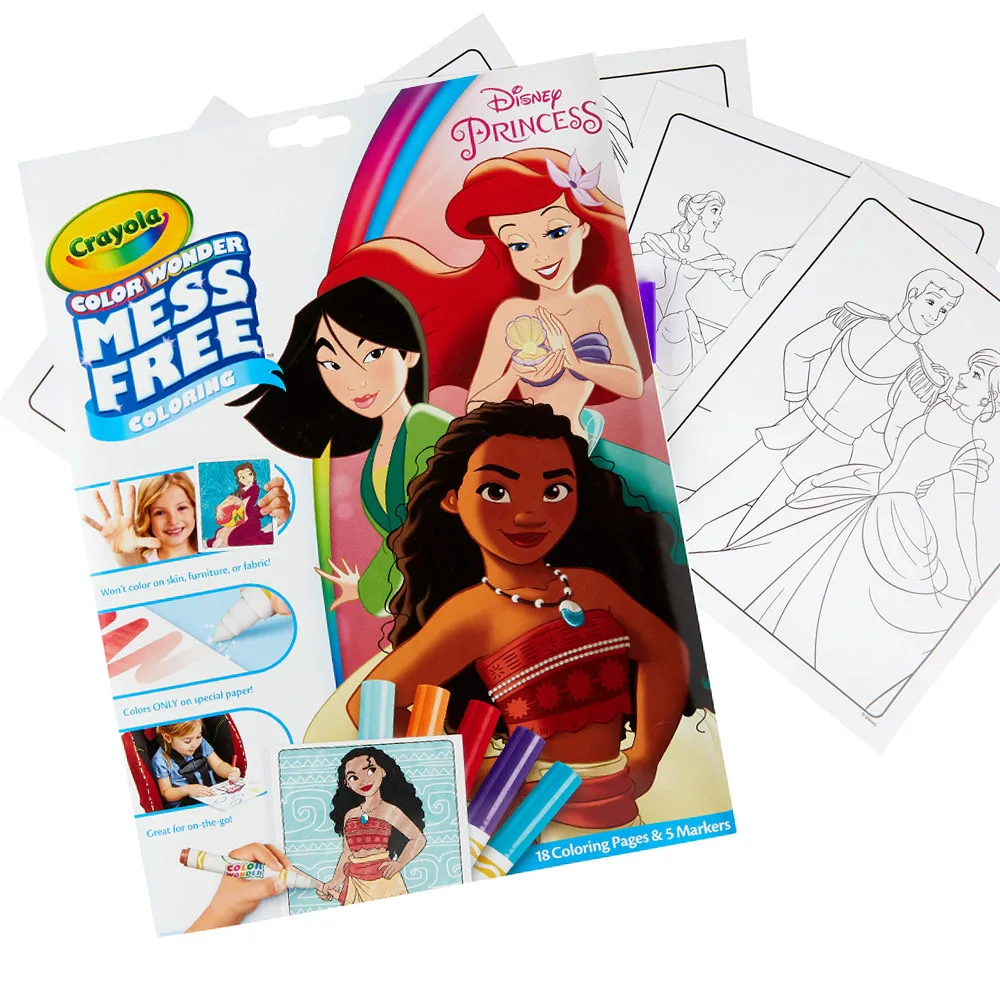 

Crayola Wonder Mess Free Coloring Disney Princess Coloring Pages and 5 Color Wonder Markers for Kids Birthday Gift