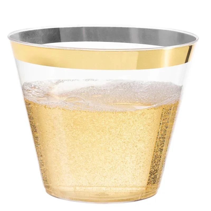 Description Picture 5 of item25pcs/lot 9oz Golden Hot Stamping Wedding Party Plastic Cup Prom Party Tableware Decor Disposable Gold Plastic Cup for Birthday