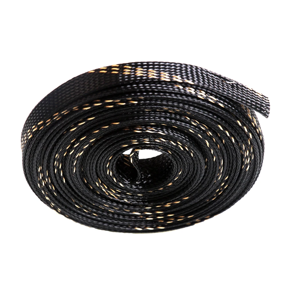 10M Braided Expandable Cable Sleeve 4-20mm Insulation Wire Wrapper Gland Cables Protection Sheathing Insulation Black&Gold