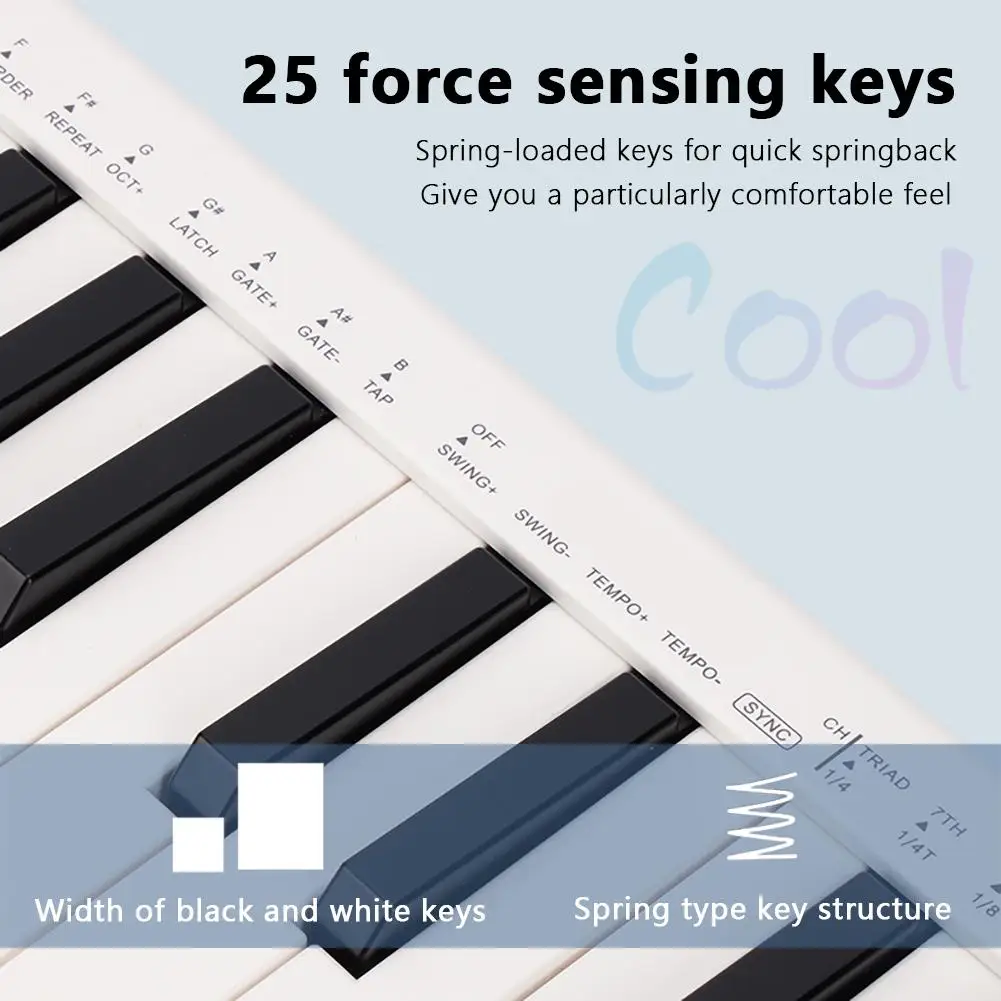 Midi Keyboard Controller Usb Ricaricabile 25 Tasti Smart Wireless Midi-Out Mini Tastiera Portatile Tastiera Usb Muslimah
