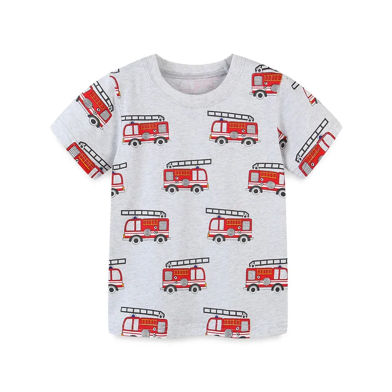 

2-7T Fashion Summer Firetruck Print Cotton Boys Girls T Shirts Hot Selling Baby Clothes Short Sleeve Kids Tops