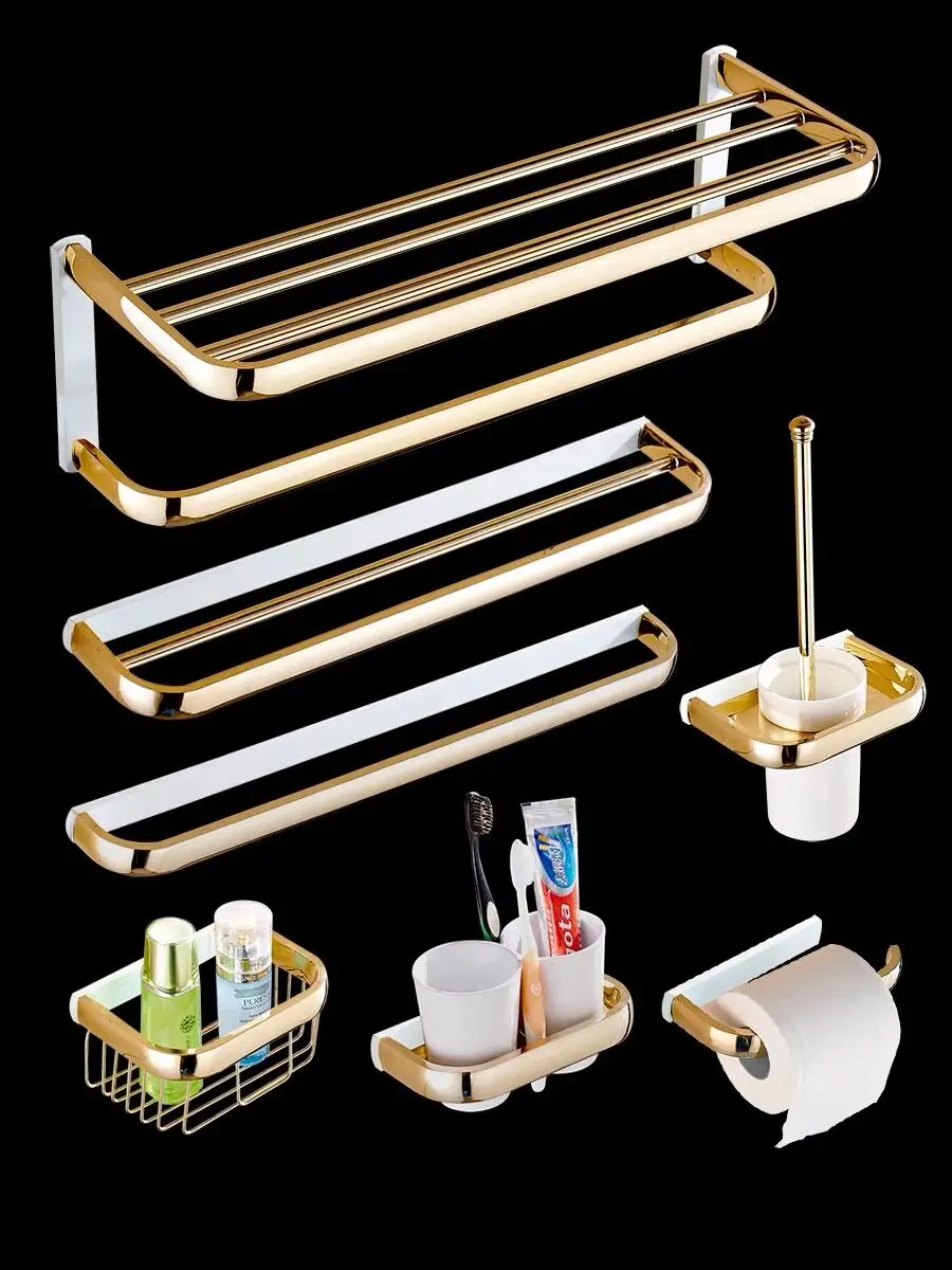 Tuqiu Brass Bathroom Accessories Gold Square Paper Holder Towel Bar Soap basket Towel Rack Glass Shelf bathroom Hardware bathroom hardware set bathroom hardware accessories