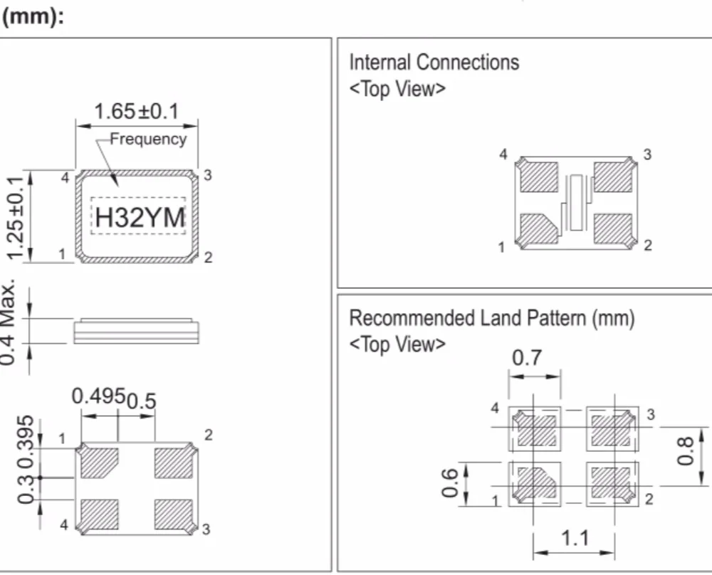(10pcs) HOSONIC 25M 25MHZ 25.000MHZ 1612 패시브 크리스탈 발진기 ETAB SMD 1.6x1.2mm 4핀 소형 크리스탈