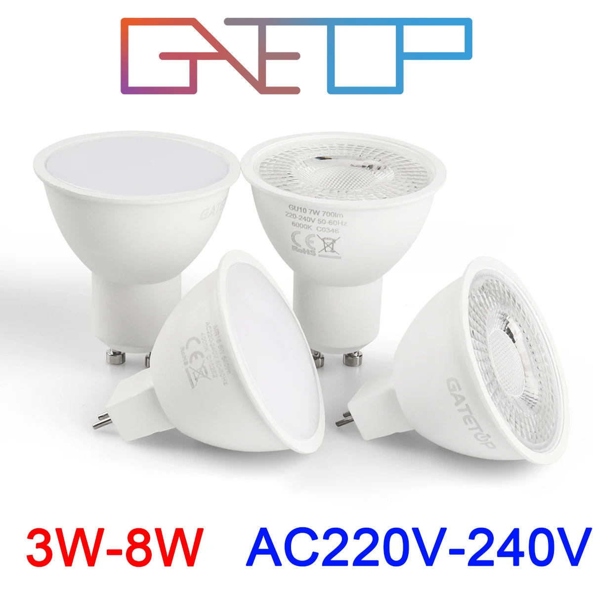 

LED spotlight GU10 GU5.3 AC220V high luminous efficiency, no flicker, warm white light 3W-8W, can replace 20W 50W halogen lamp