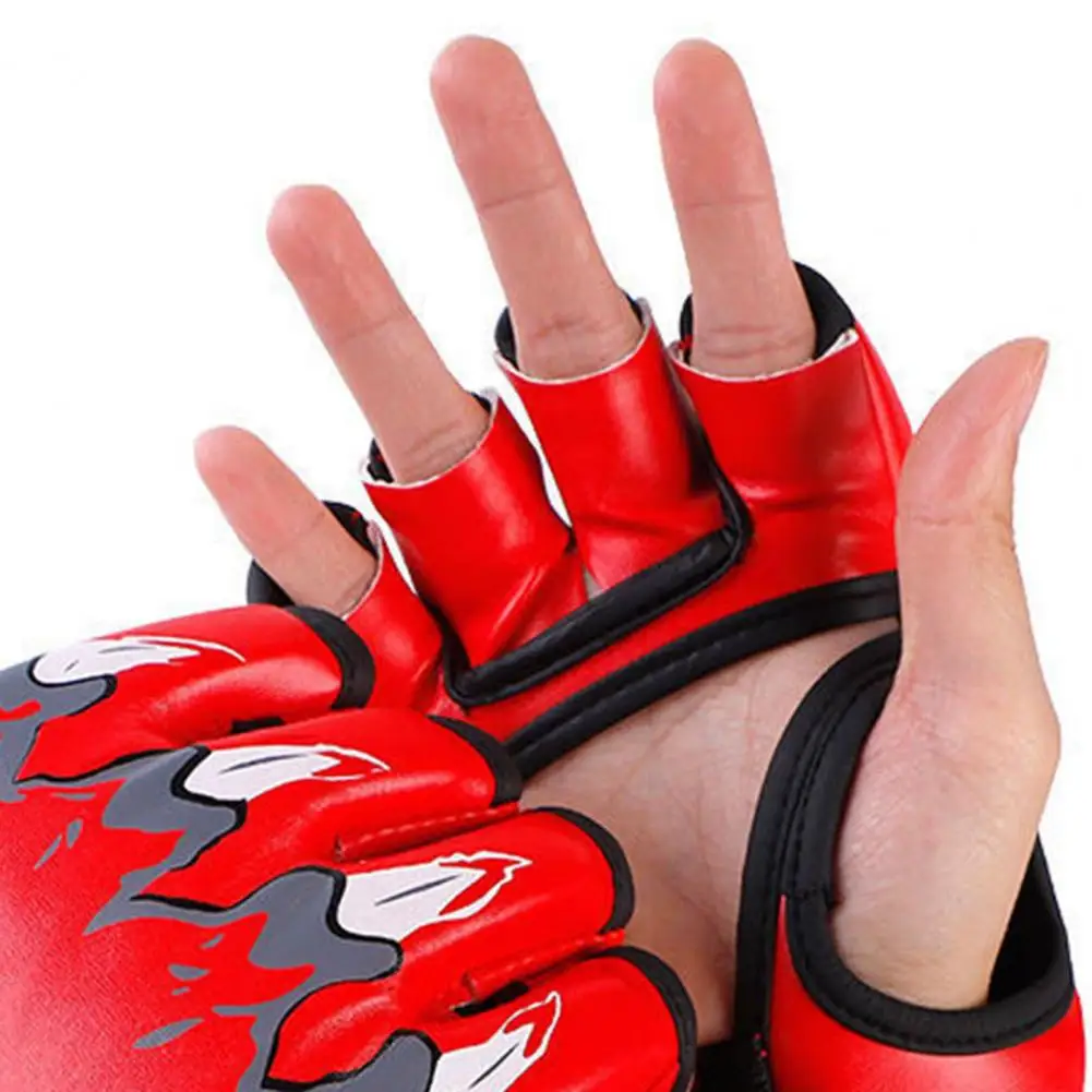 1 Pair Boxing Gloves Men With Fastener Tape Shock-absorbing Wear Resistant Thick Padded Adjustable Half-finger Kickboxing Gloves