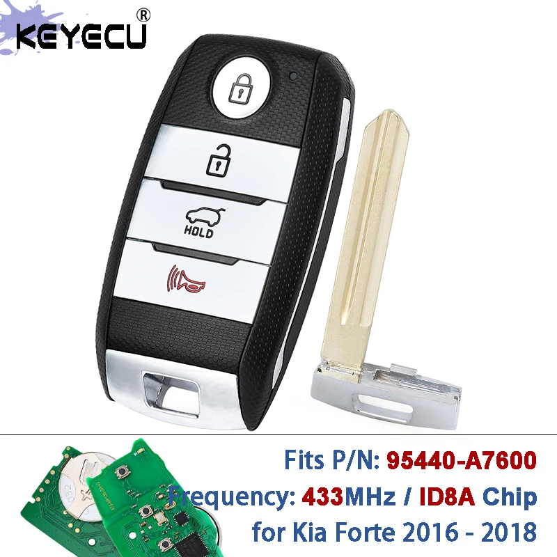 Keyecu Keyless Smart Remote Control Key Fob, 433MHz 8A Chip