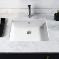 1pc Undermount Sink Bathroom Rectangular - 19"x 13" White Porcelain Ceramic Rectangle Vessel Sink, 20 Inch Under Counter Lavator 1